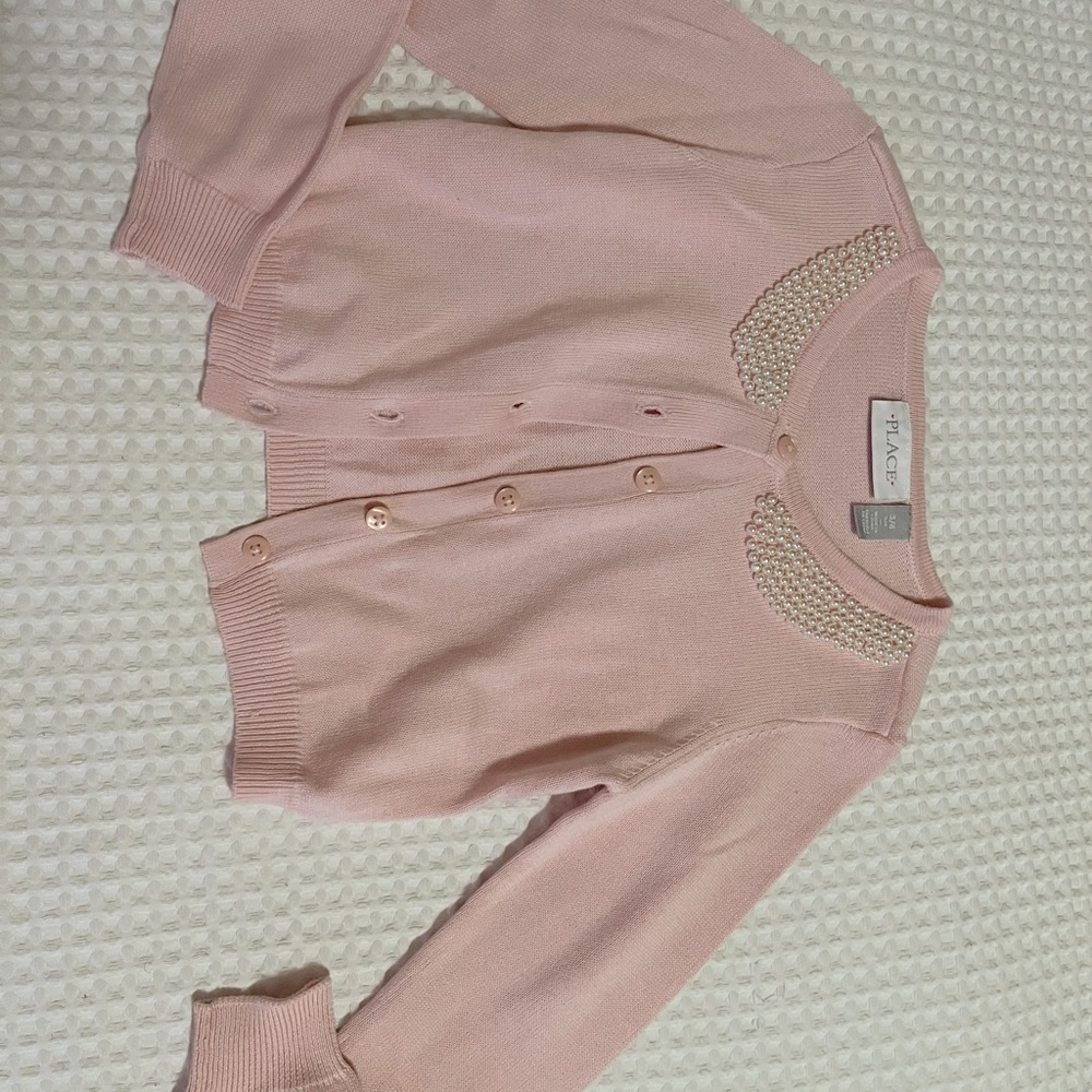 Girls Pink Cardigan w pearls, 5/6